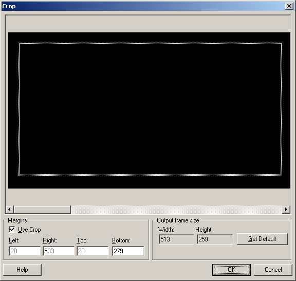 Crop filter parameters assignment dialog