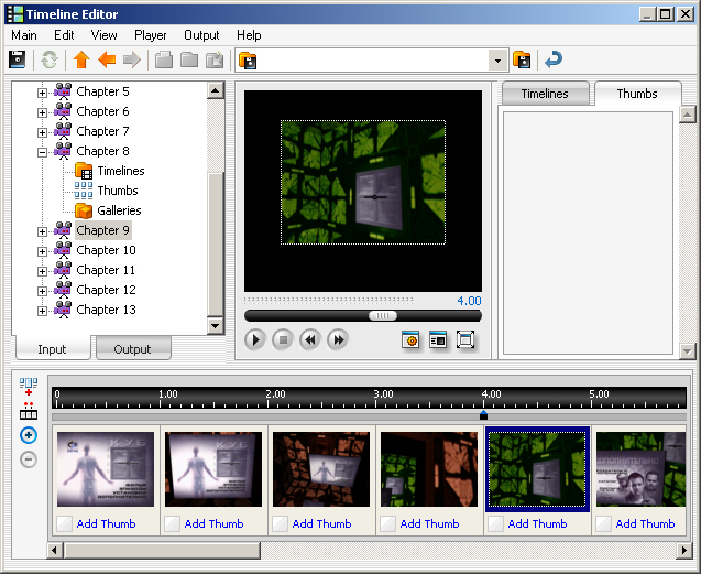 When working with DVDs and VOB files, the Editor enables to select chapters and process each of them separately.