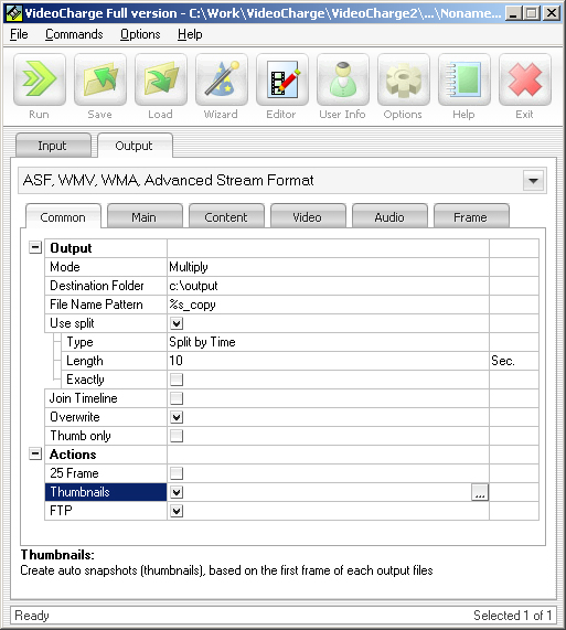 Adjustment of common parameters of files creation
