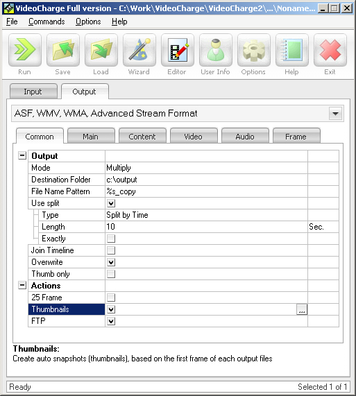 Adjustment of common parameters of files creation