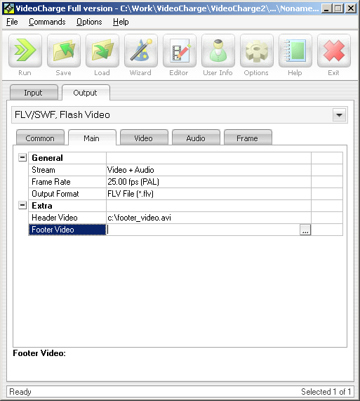 Adjustment of main parameters of files creation