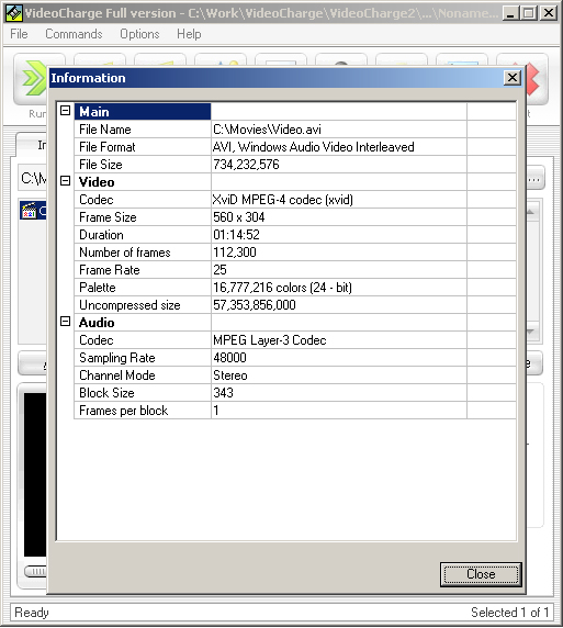 Source file information window