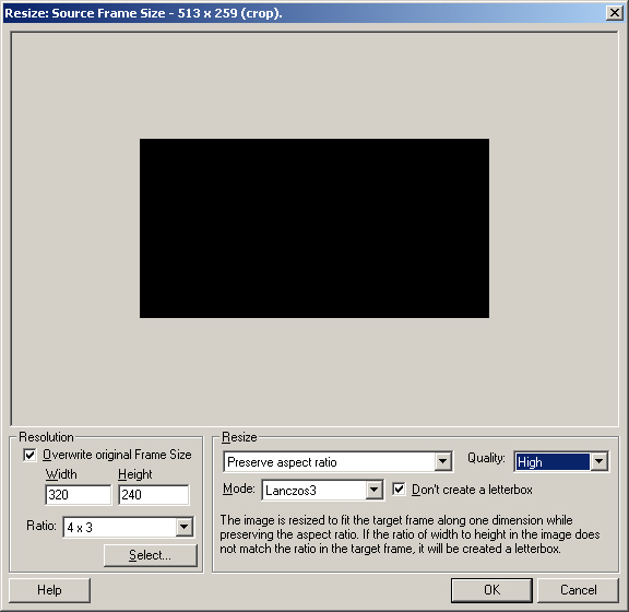 Frame dimensions assignement dialog