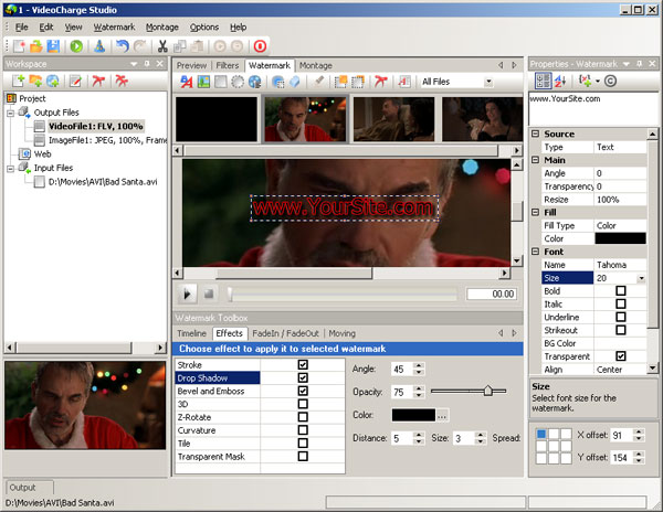 In Watermark Window you can add watermark to creating video or graphic file.